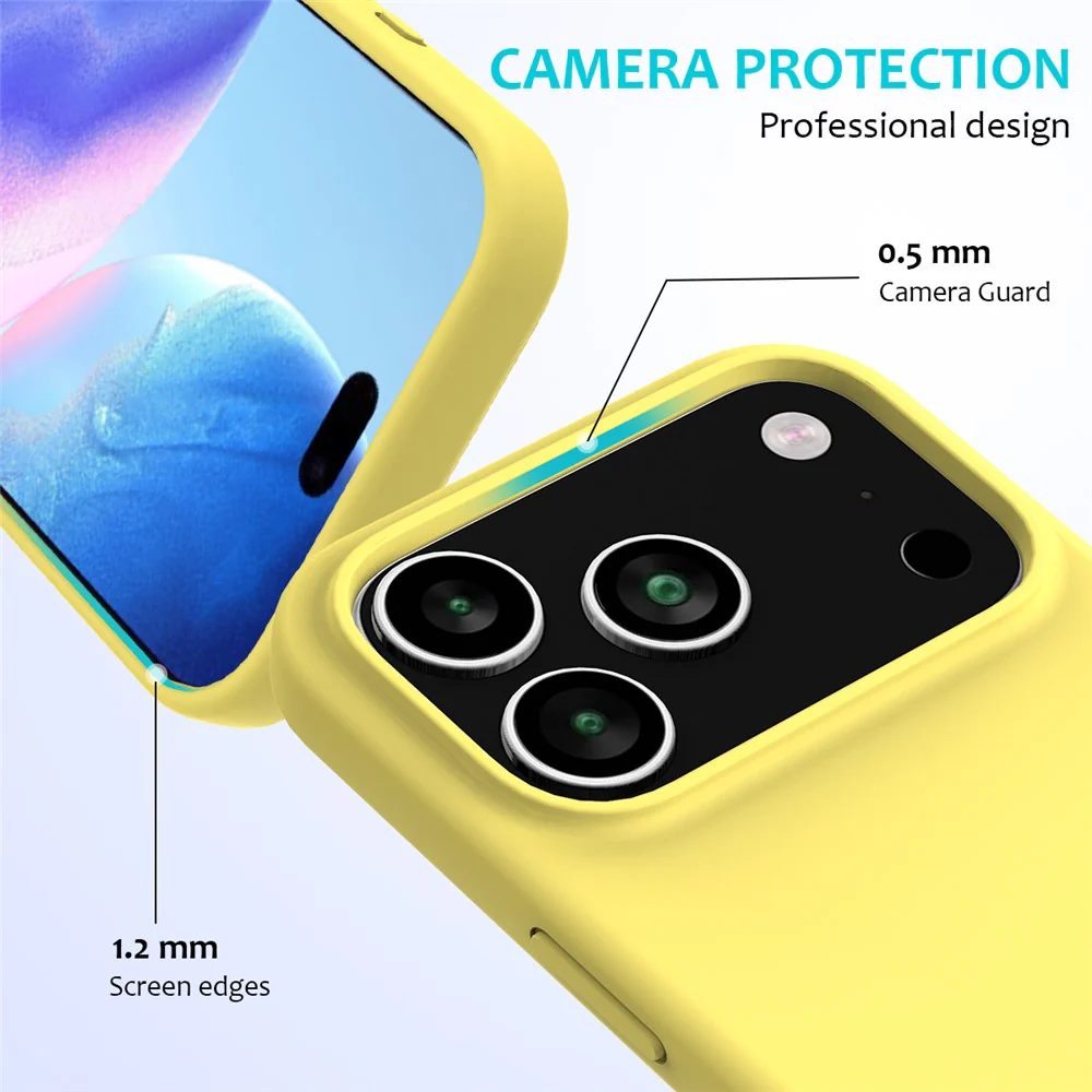 For iPhone 17 Pro Max Case Drop Proof Liquid Silicone Soft Lining Back Phone Cover - Yellow - Image 2