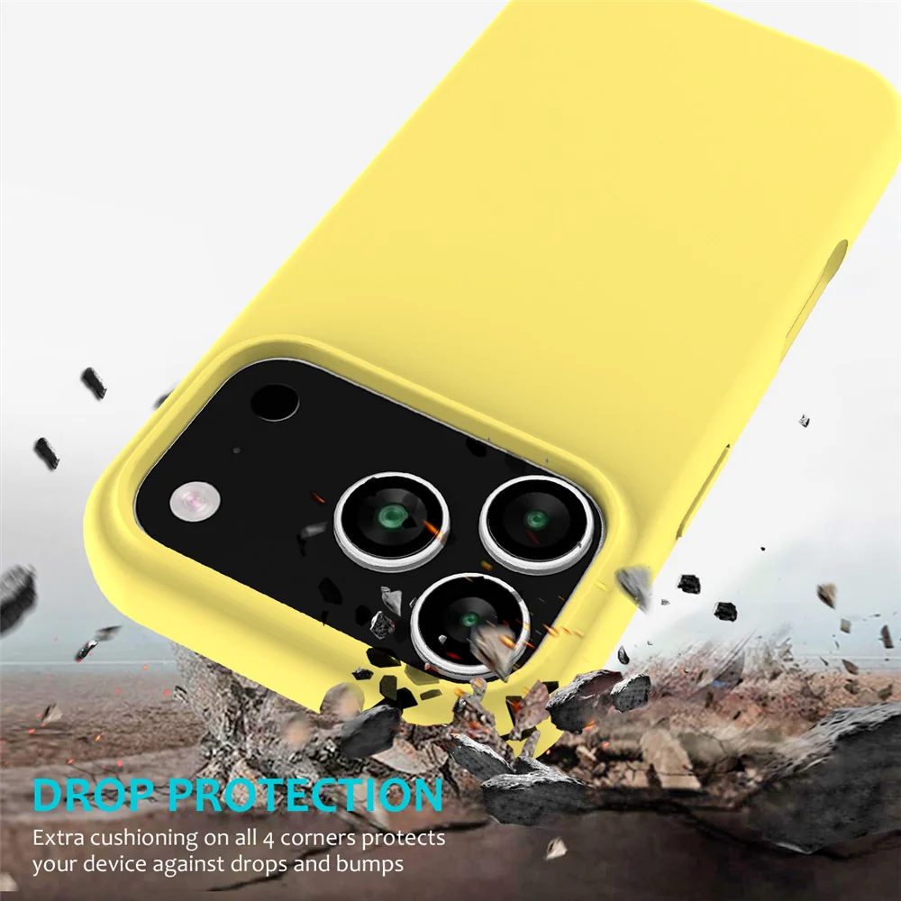 For iPhone 17 Pro Max Case Drop Proof Liquid Silicone Soft Lining Back Phone Cover - Yellow - Image 3