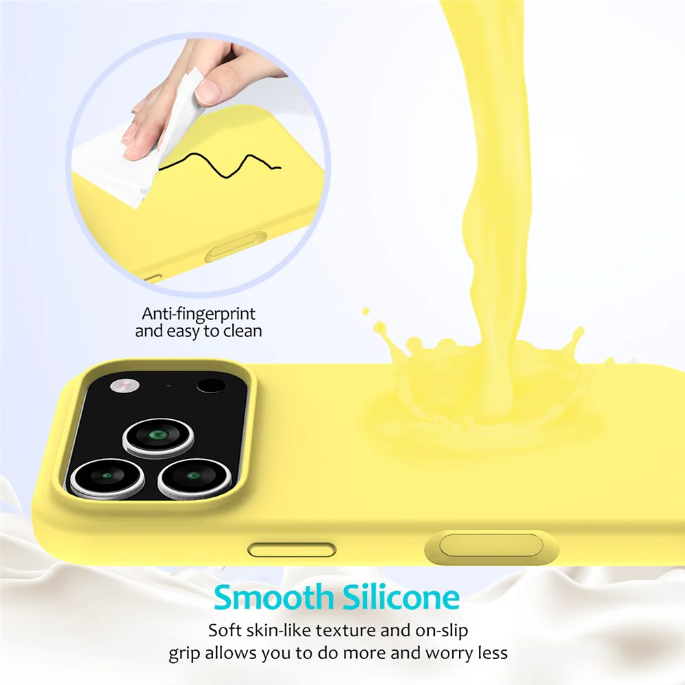 For iPhone 17 Pro Max Case Drop Proof Liquid Silicone Soft Lining Back Phone Cover - Yellow - Image 4