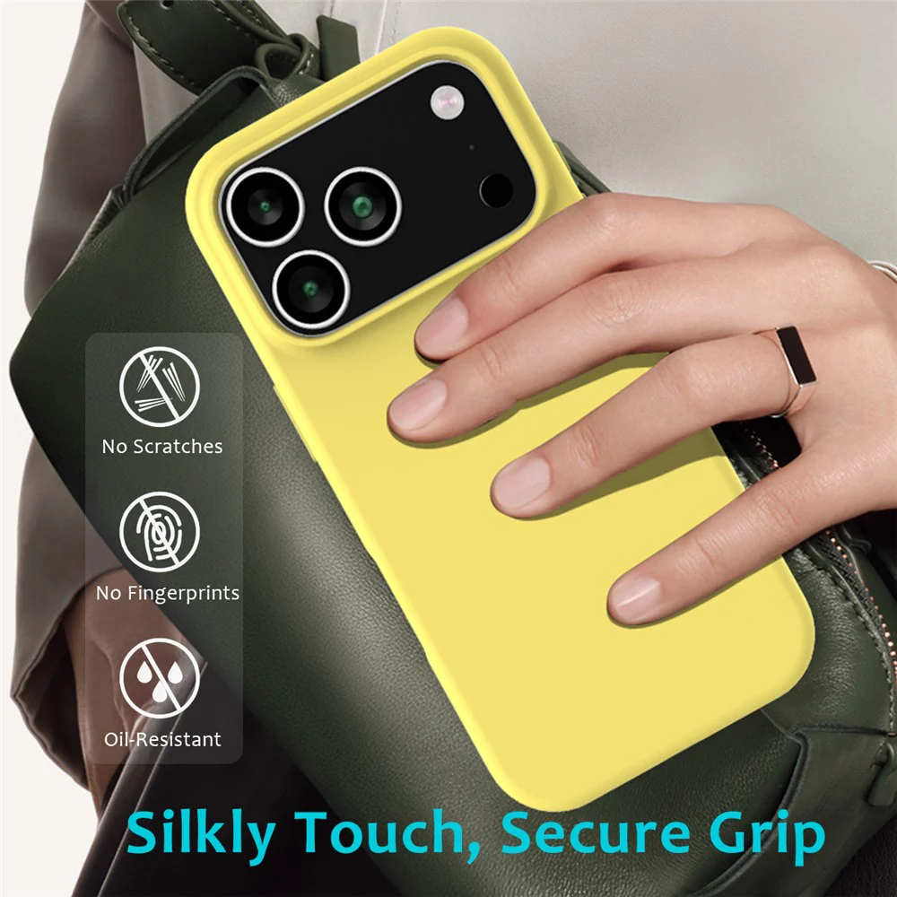 For iPhone 17 Pro Max Case Drop Proof Liquid Silicone Soft Lining Back Phone Cover - Yellow - Image 7