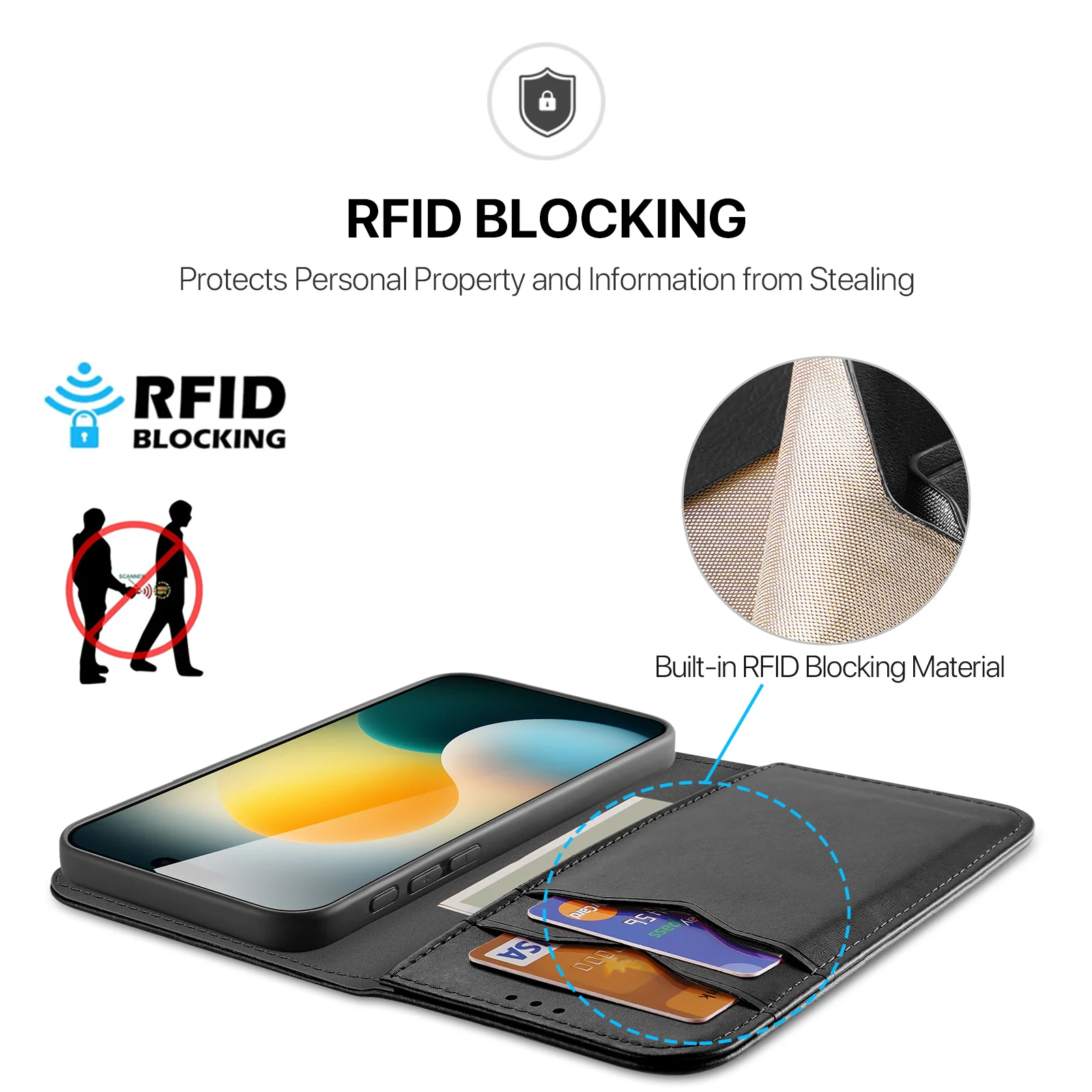 For iPhone 17 Pro Max Case DUX DUCIS Hivo Series Cowhide Leather RFID Blocking Wallet Stand Flip Phone Cover - Black - Image 4