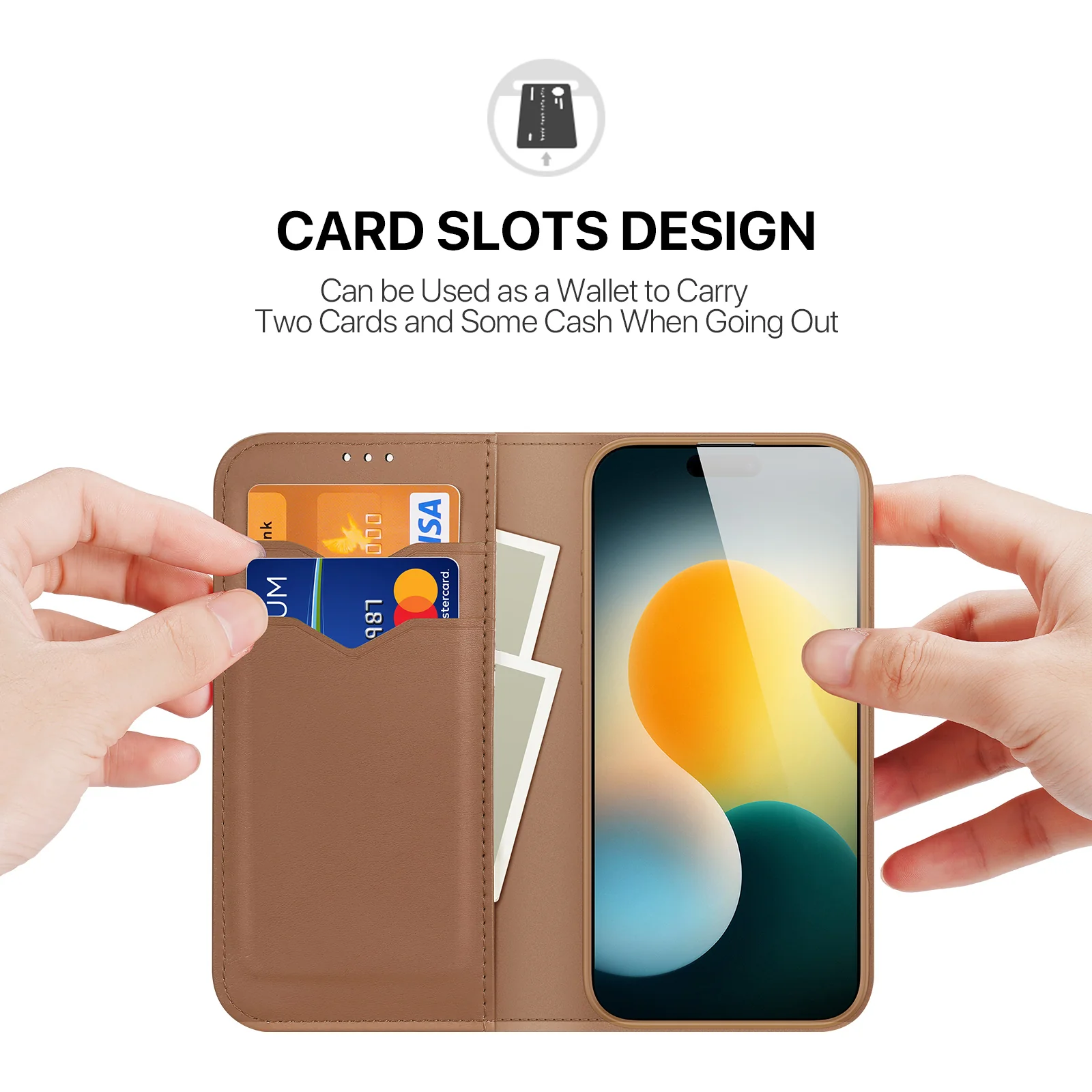 For iPhone 17 Pro Max Case DUX DUCIS Hivo Series Cowhide Leather RFID Blocking Wallet Stand Flip Phone Cover - Brown - Image 3