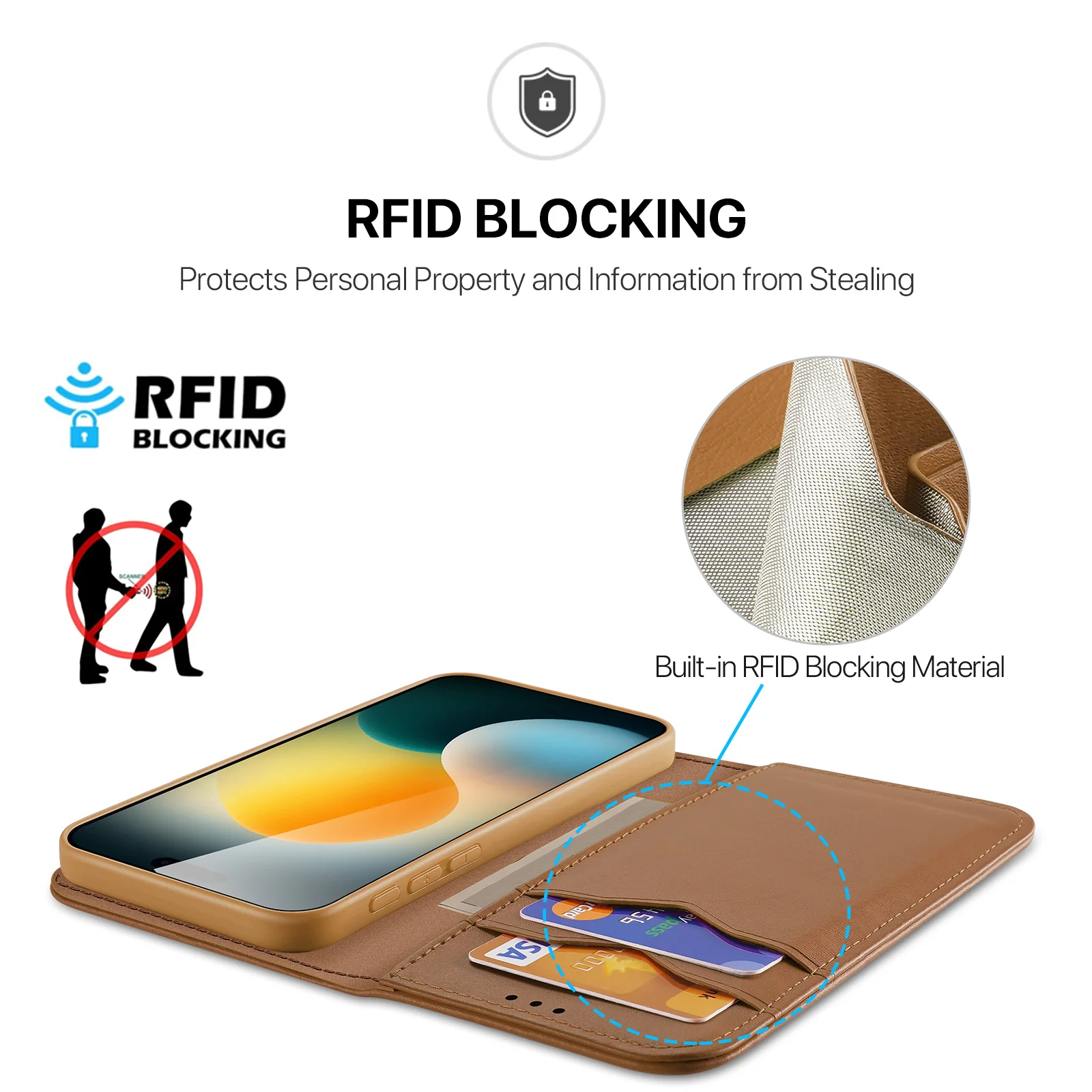 For iPhone 17 Pro Max Case DUX DUCIS Hivo Series Cowhide Leather RFID Blocking Wallet Stand Flip Phone Cover - Brown - Image 4