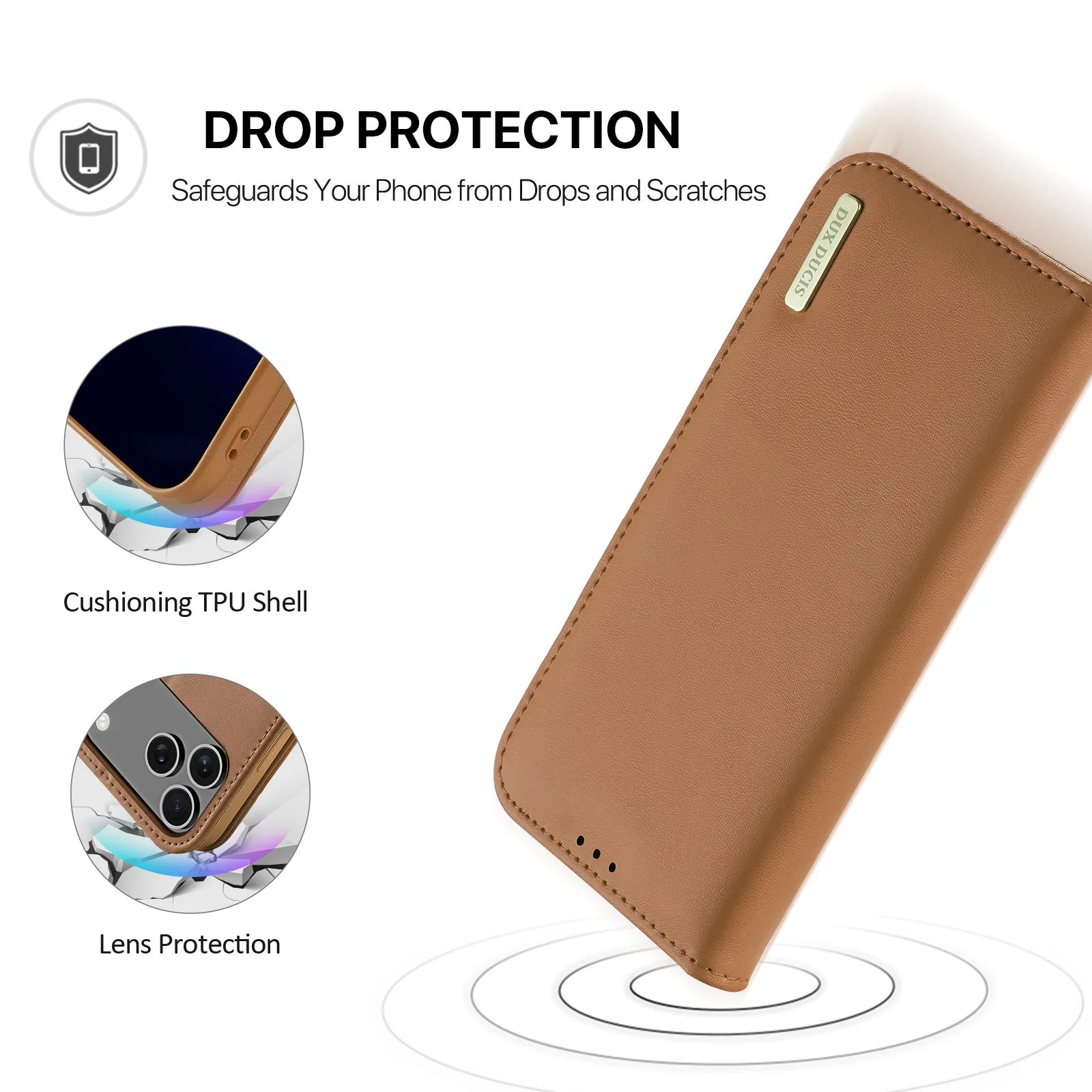 For iPhone 17 Pro Max Case DUX DUCIS Hivo Series Cowhide Leather RFID Blocking Wallet Stand Flip Phone Cover - Brown - Image 5
