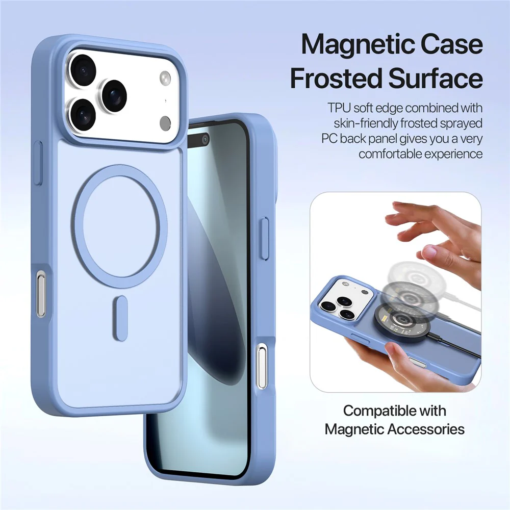 For iPhone 17 Pro Max Case DUX DUCIS Lawa Series Detachable Magnetic Cowhide Leather Cover Zipper Wallet - Light Blue - Image 6