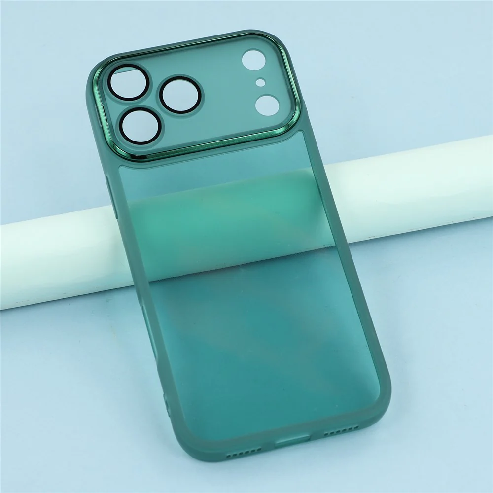 For iPhone 17 Pro Max Case Electroplated Camera Frame TPU Phone Cover - Transparent Army Green - Image 6
