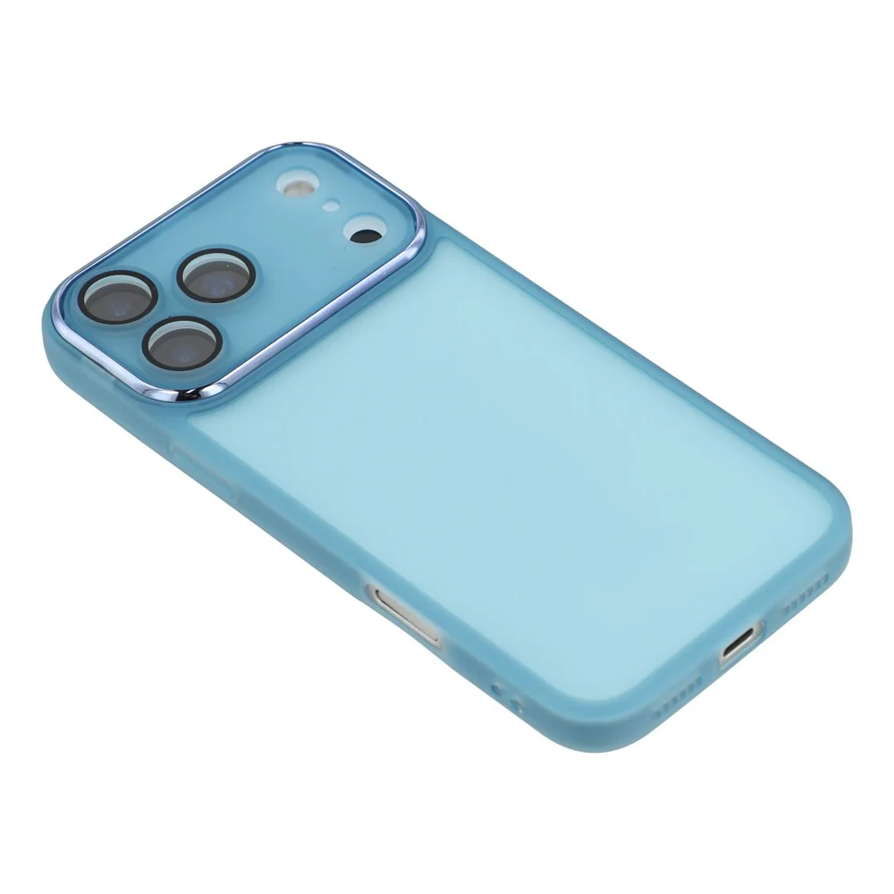 For iPhone 17 Pro Max Case Electroplated Camera Frame TPU Phone Cover - Transparent Blue - Image 4