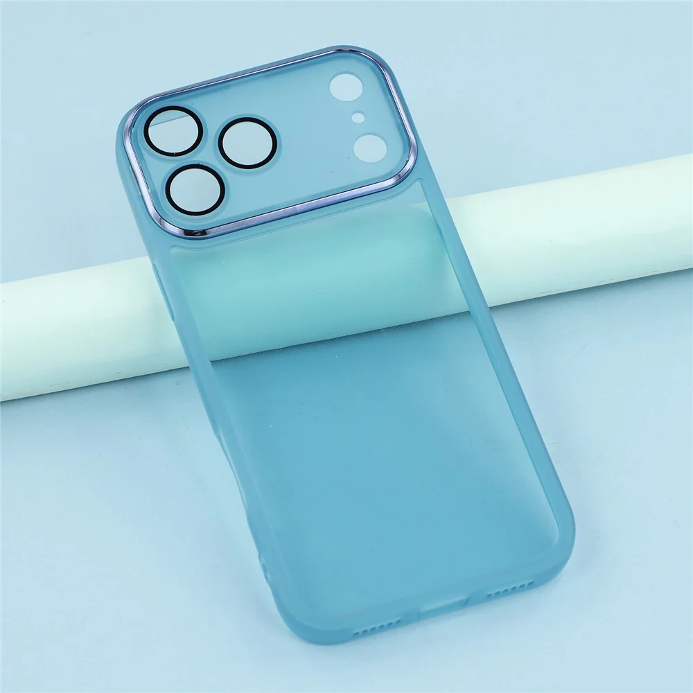 For iPhone 17 Pro Max Case Electroplated Camera Frame TPU Phone Cover - Transparent Blue - Image 6