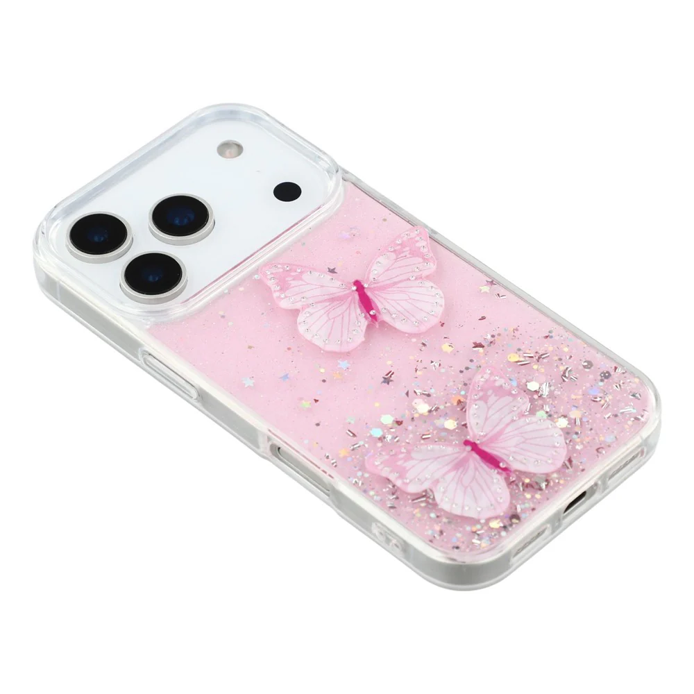 For iPhone 17 Pro Max Case Epoxy PVC Butterfly TPU Aesthetics Phone Cover - Pink - Image 4