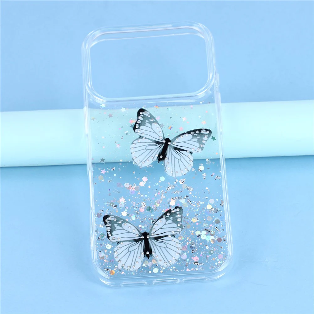 For iPhone 17 Pro Max Case Epoxy PVC Butterfly TPU Aesthetics Phone Cover - White - Image 6