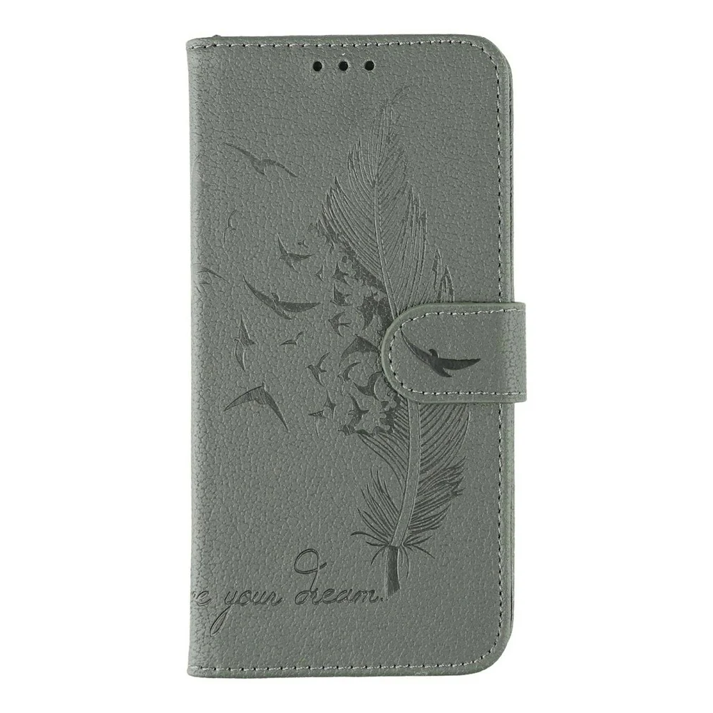 For iPhone 17 Pro Max Case Feather Imprint PU Leather Wallet Phone Cover - Grey - Image 4