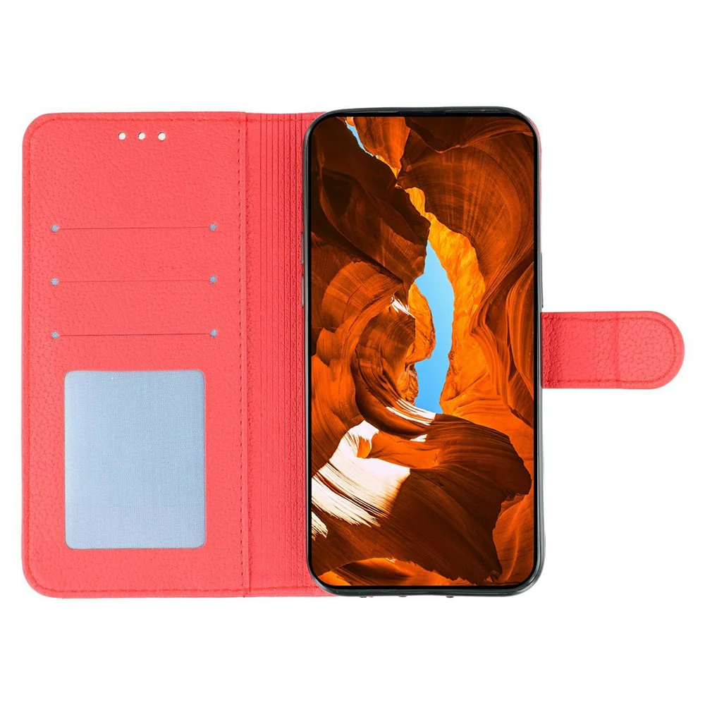 For iPhone 17 Pro Max Case Feather Imprint PU Leather Wallet Phone Cover - Red - Image 2