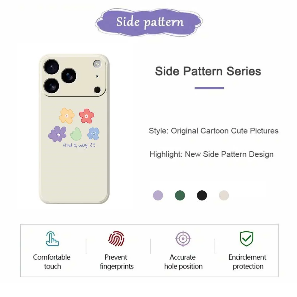 For iPhone 17 Pro Max Case Five Colors Flowers Pattern Printing Straight Edge TPU Phone Back Cover - Purple - Image 2
