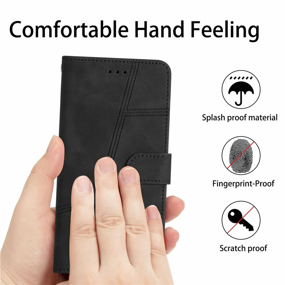 For iPhone 17 Pro Max Case Flip Leather Retro Phone Cover Lines Imprinted - Black - Image 4