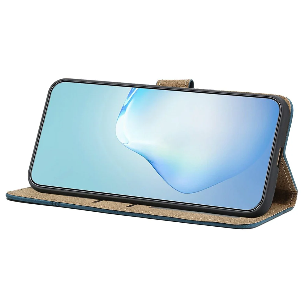 For iPhone 17 Pro Max Case Flip Leather Retro Phone Cover Lines Imprinted - Blue - Image 2