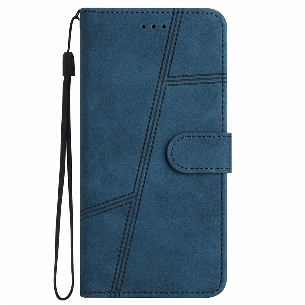 For iPhone 17 Pro Max Case Flip Leather Retro Phone Cover Lines Imprinted - Blue - Image 7
