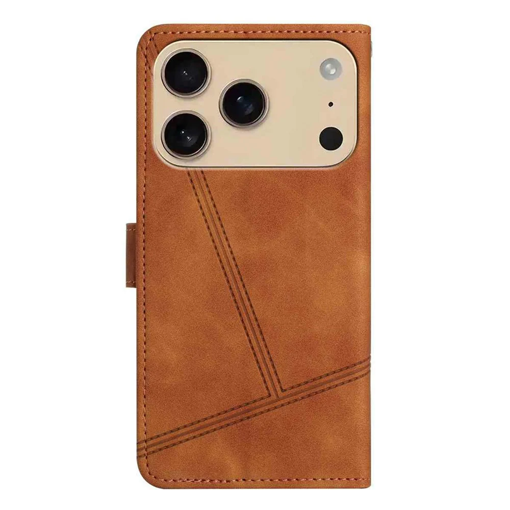 For iPhone 17 Pro Max Case Flip Leather Retro Phone Cover Lines Imprinted - Brown - Image 8