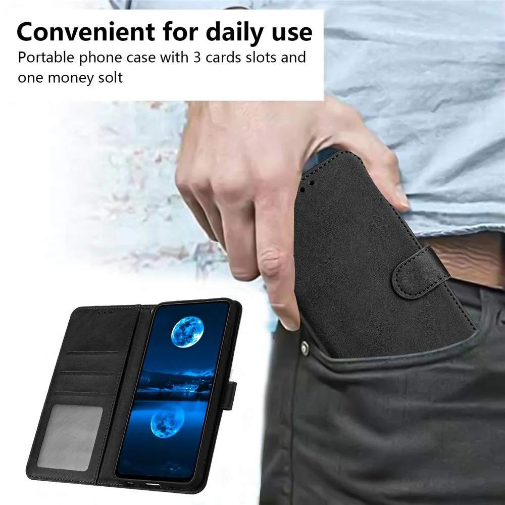 For iPhone 17 Pro Max Case Flip Stand Calf Texture PU Leather Wallet Phone Cover with Strap - Black - Image 7
