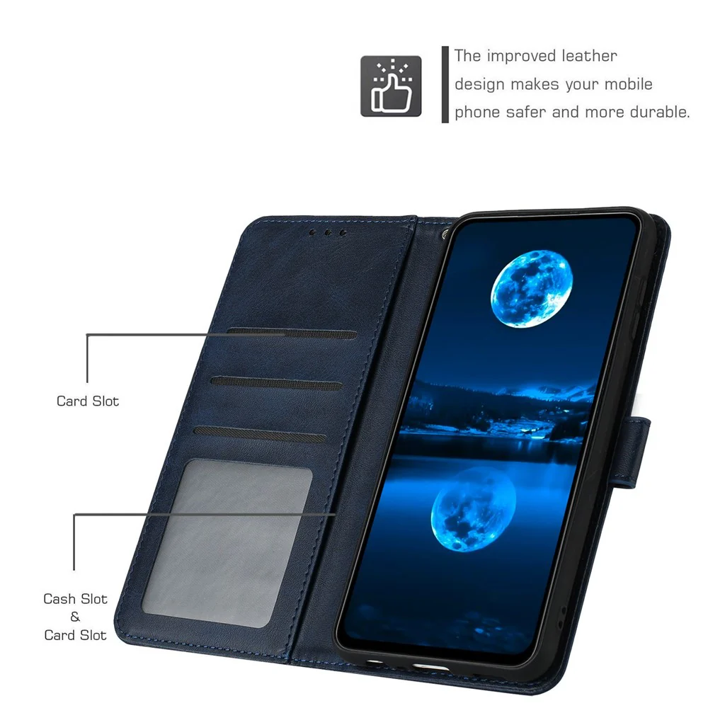 For iPhone 17 Pro Max Case Flip Stand Calf Texture PU Leather Wallet Phone Cover with Strap - Blue - Image 2