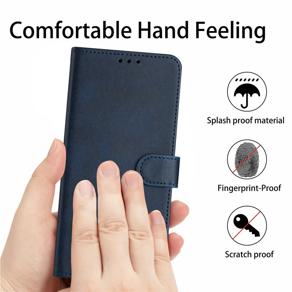 For iPhone 17 Pro Max Case Flip Stand Calf Texture PU Leather Wallet Phone Cover with Strap - Blue - Image 5