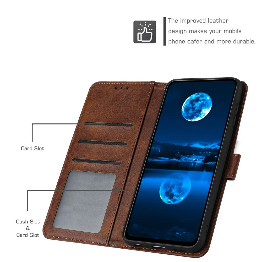 For iPhone 17 Pro Max Case Flip Stand Calf Texture PU Leather Wallet Phone Cover with Strap - Brown - Image 2