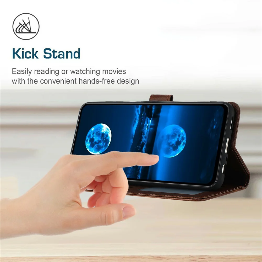 For iPhone 17 Pro Max Case Flip Stand Calf Texture PU Leather Wallet Phone Cover with Strap - Brown - Image 4
