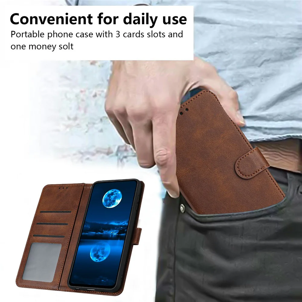 For iPhone 17 Pro Max Case Flip Stand Calf Texture PU Leather Wallet Phone Cover with Strap - Brown - Image 7