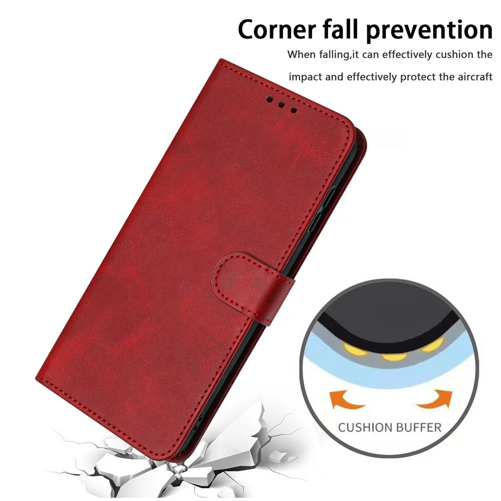 For iPhone 17 Pro Max Case Flip Stand Calf Texture PU Leather Wallet Phone Cover with Strap - Red - Image 6