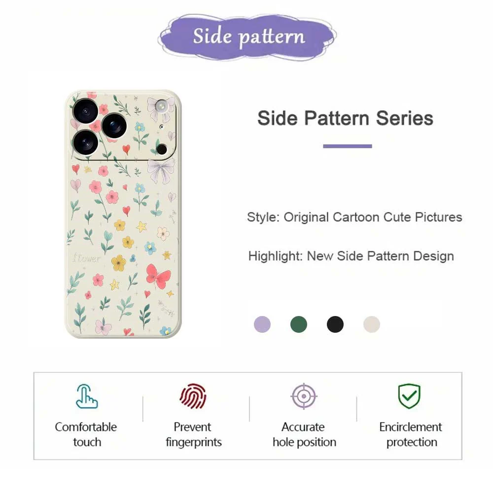 For iPhone 17 Pro Max Case Floral Bow Pattern Printing Straight Edge TPU Phone Back Cover - Purple - Image 2