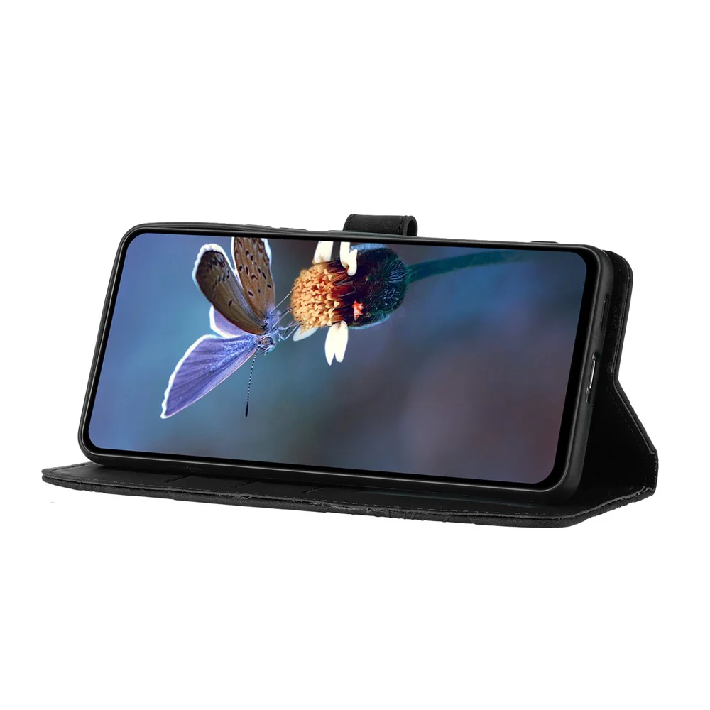 For iPhone 17 Pro Max Case Flower Design Leather Wallet Phone Cover with Wrist Strap - Black - Image 3