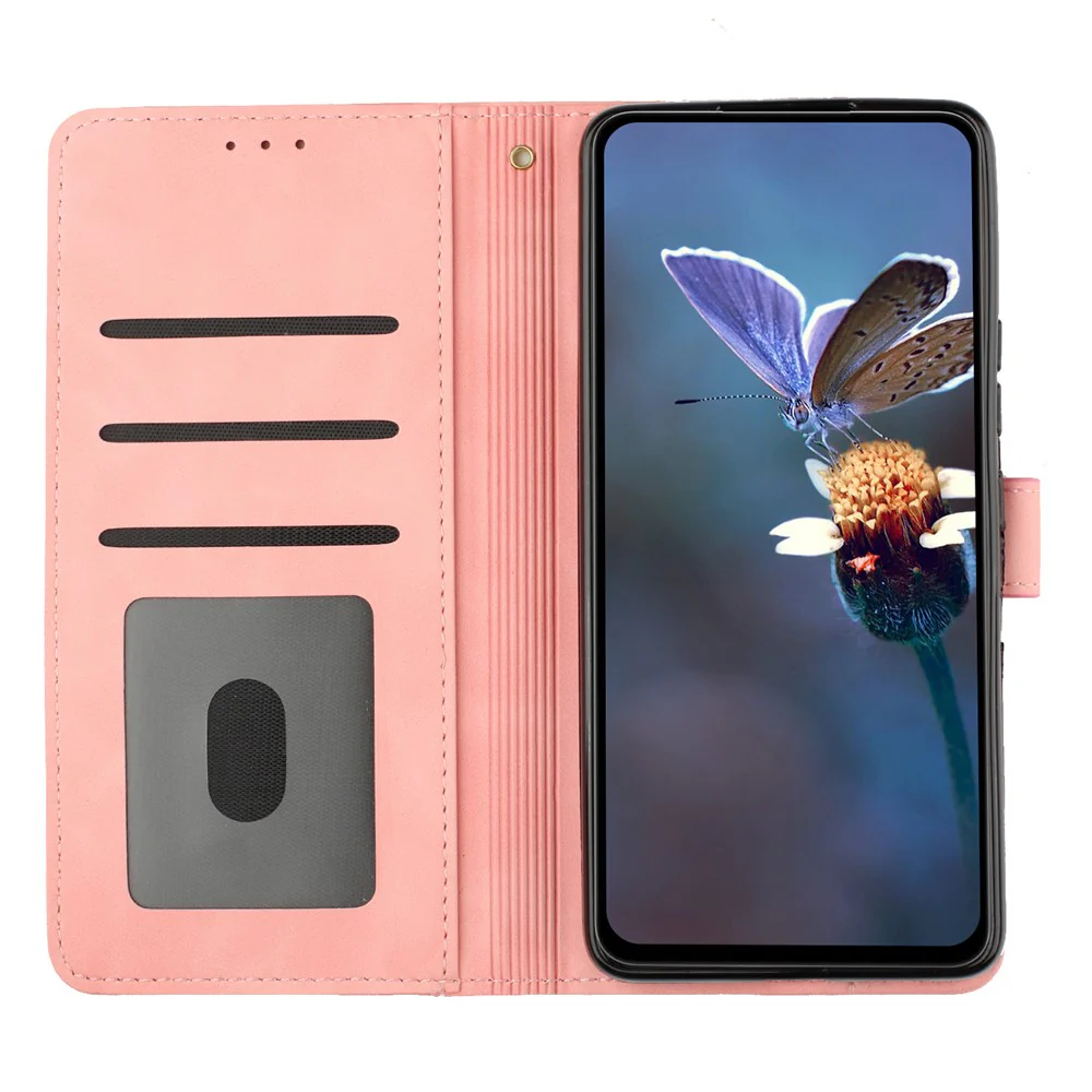 For iPhone 17 Pro Max Case Flower Design Leather Wallet Phone Cover with Wrist Strap - Pink - Image 2
