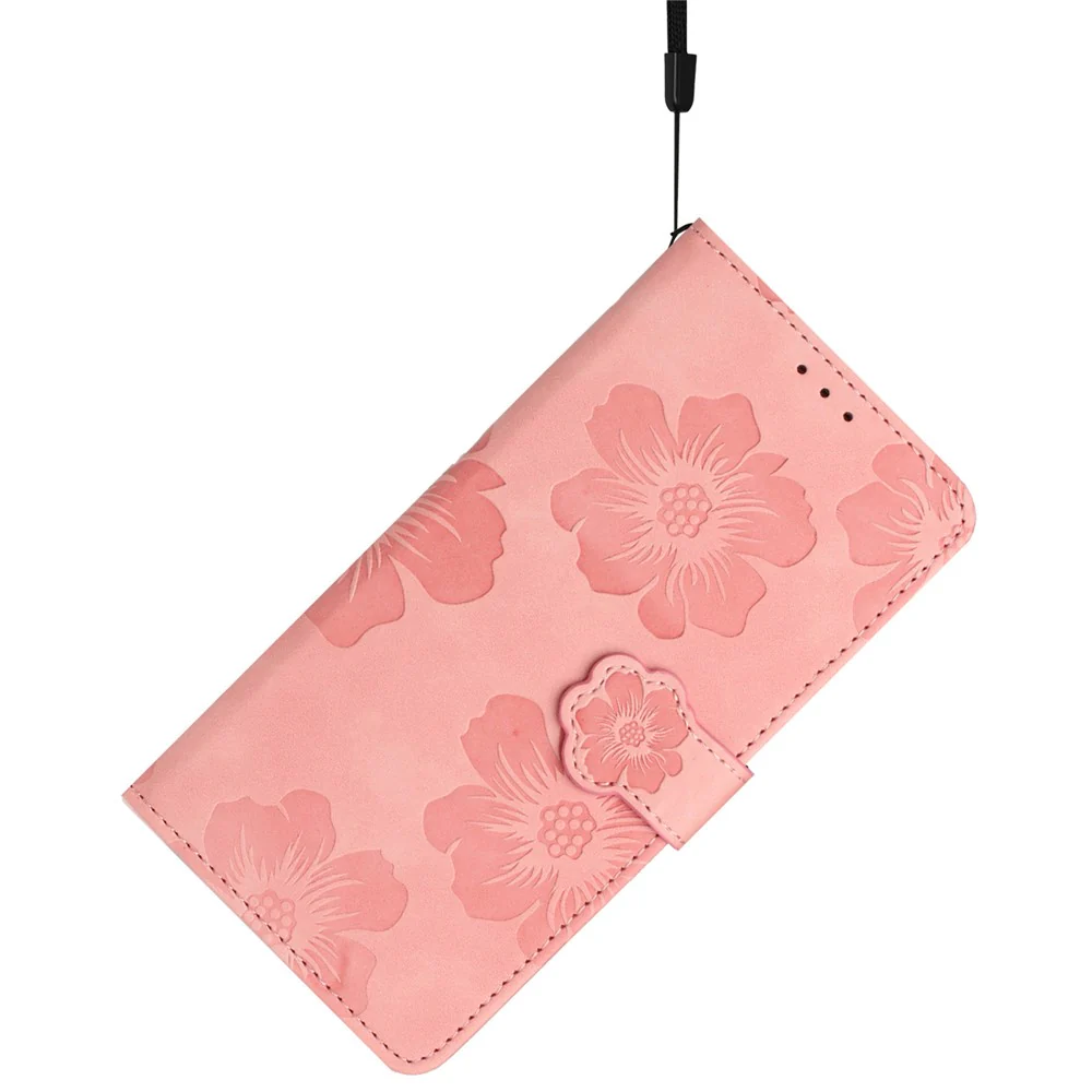For iPhone 17 Pro Max Case Flower Design Leather Wallet Phone Cover with Wrist Strap - Pink - Image 6