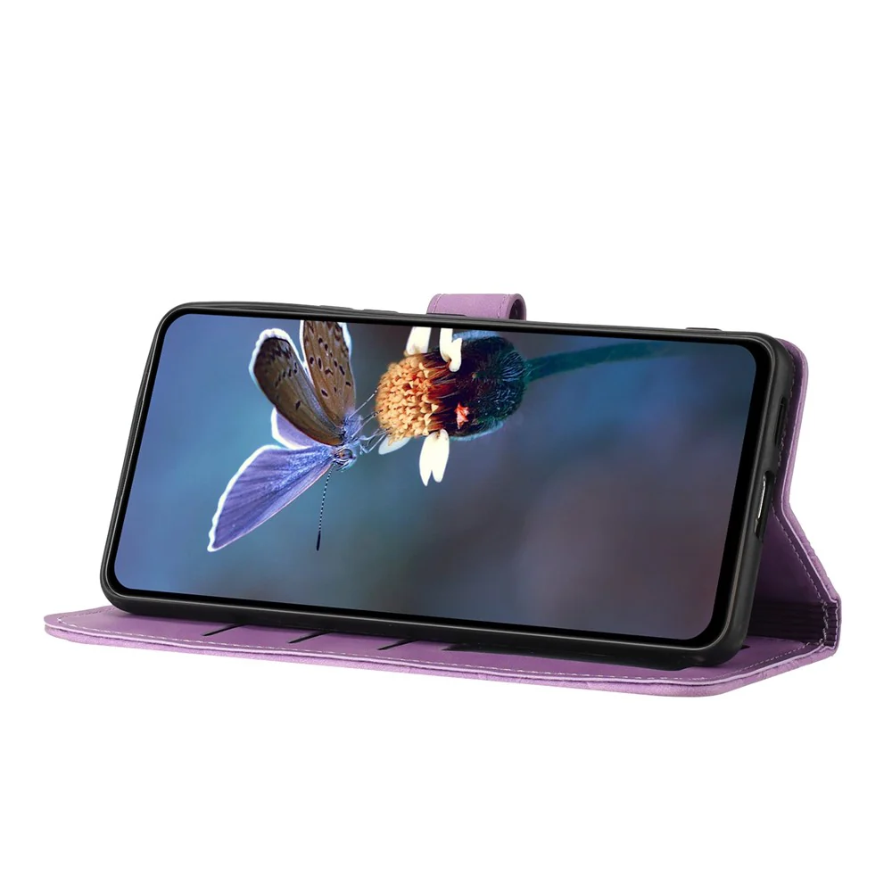 For iPhone 17 Pro Max Case Flower Design Leather Wallet Phone Cover with Wrist Strap - Purple - Image 3