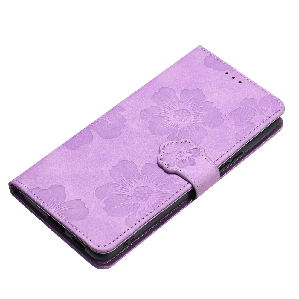 For iPhone 17 Pro Max Case Flower Design Leather Wallet Phone Cover with Wrist Strap - Purple - Image 4