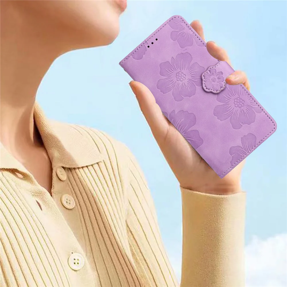 For iPhone 17 Pro Max Case Flower Design Leather Wallet Phone Cover with Wrist Strap - Purple - Image 7