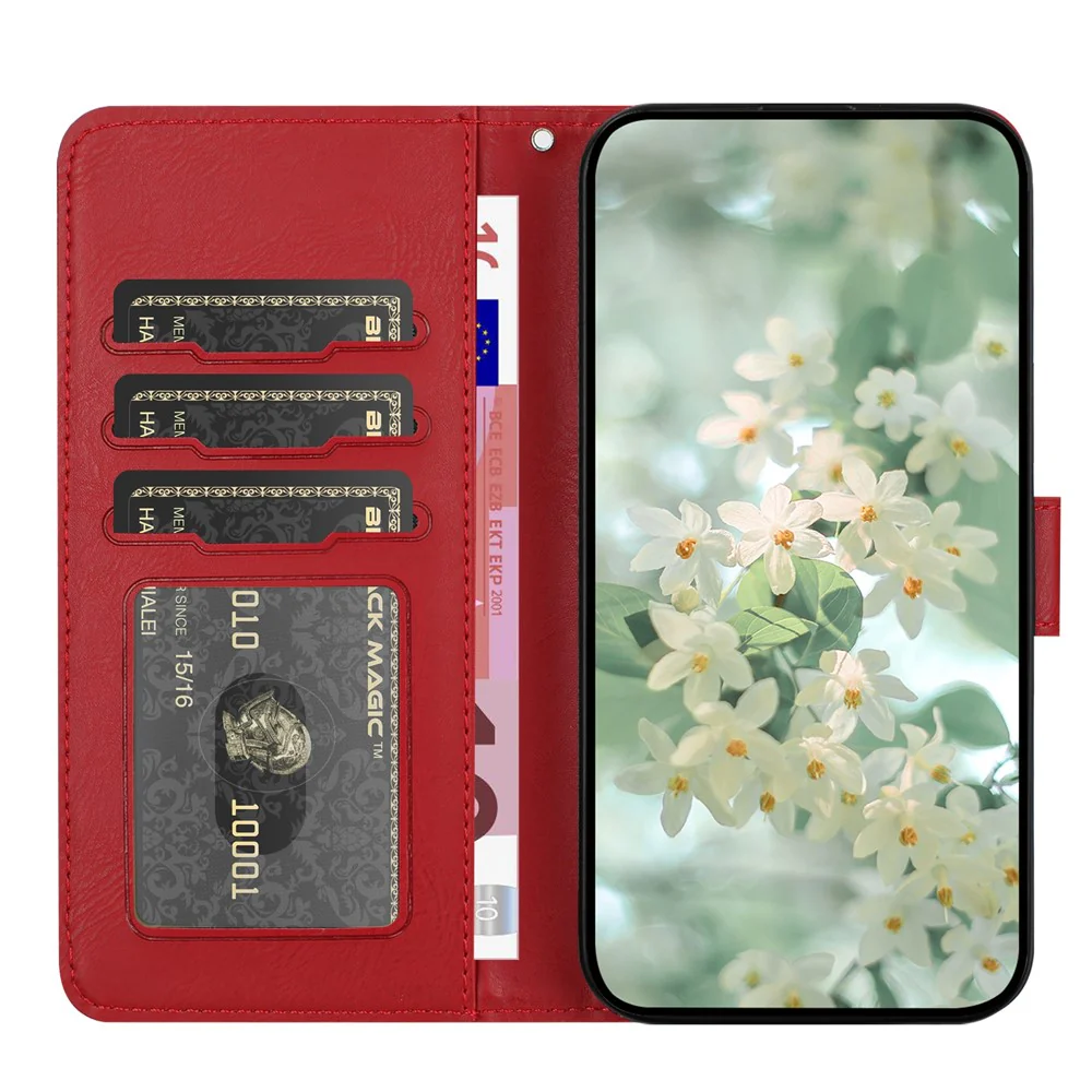 For iPhone 17 Pro Max Case Flower Imprint Leather Flip Wallet Phone Cover with Wrist Strap - Red - Image 2