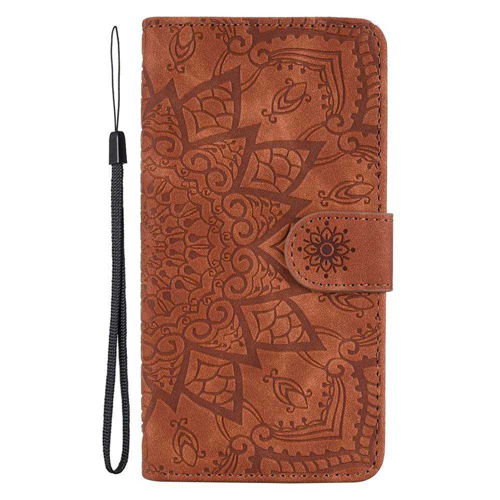 For iPhone 17 Pro Max Case Flower Imprinted PU Leather Wallet Flip Phone Cover with Wrist Strap - Brown - Image 5