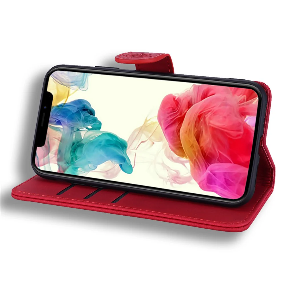 For iPhone 17 Pro Max Case Flower Imprinted PU Leather Wallet Flip Phone Cover with Wrist Strap - Red - Image 3