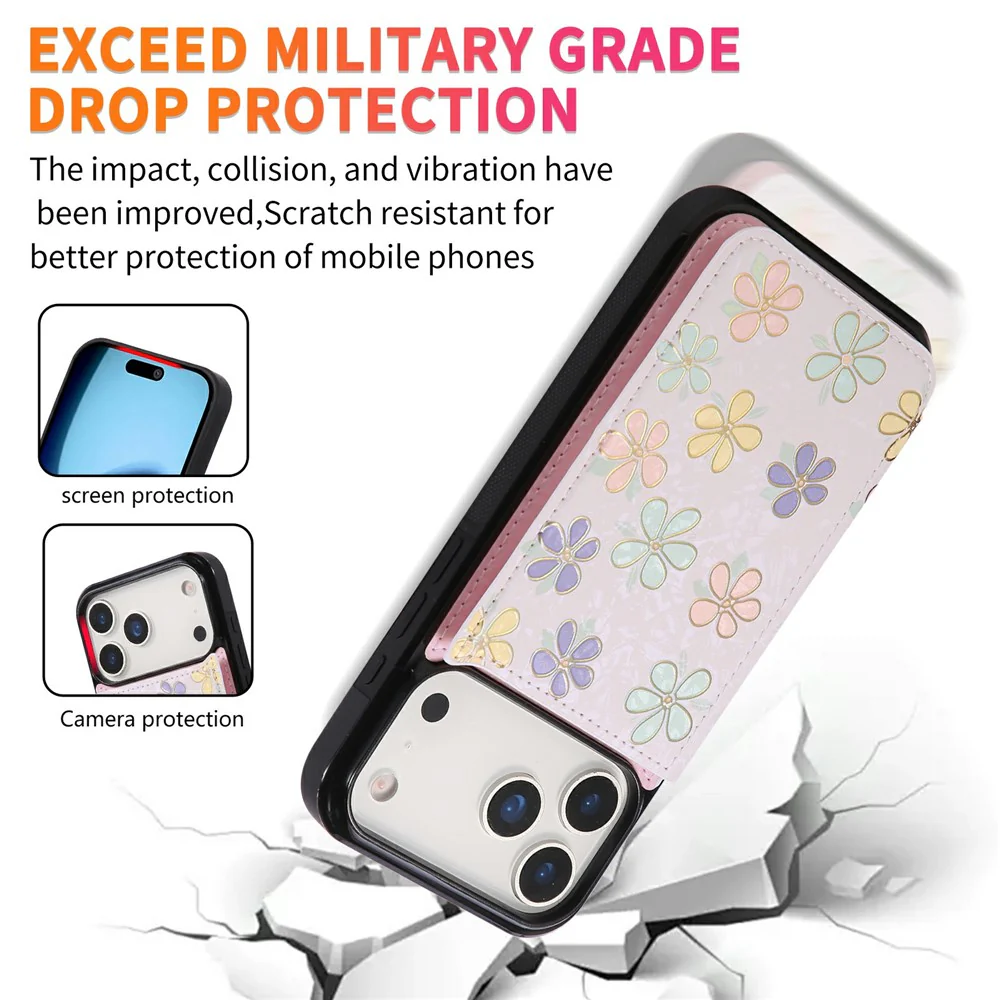 For iPhone 17 Pro Max Case Flower Leather TPU RFID Blocking Phone Cover Card Slots - Flowers - Image 8