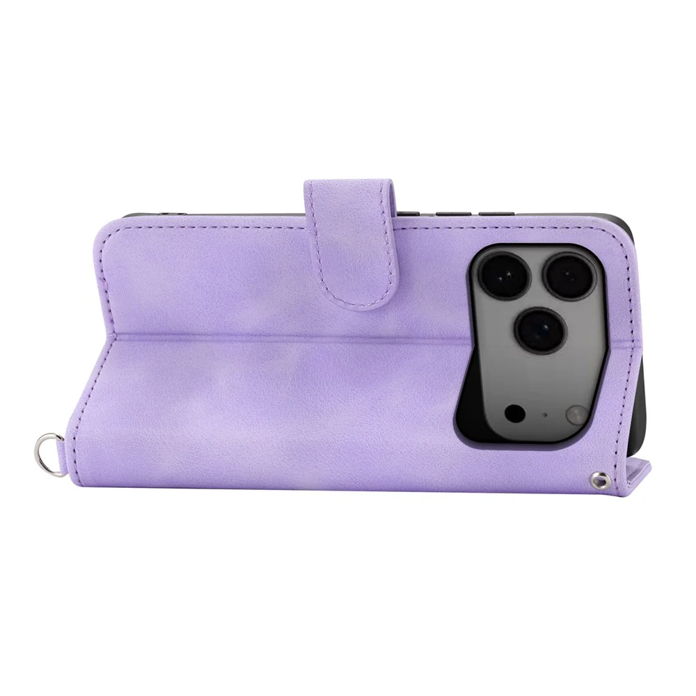 For iPhone 17 Pro Max Case Flower Pattern PU Leather Wallet Phone Cover with Strap - Light Purple - Image 3