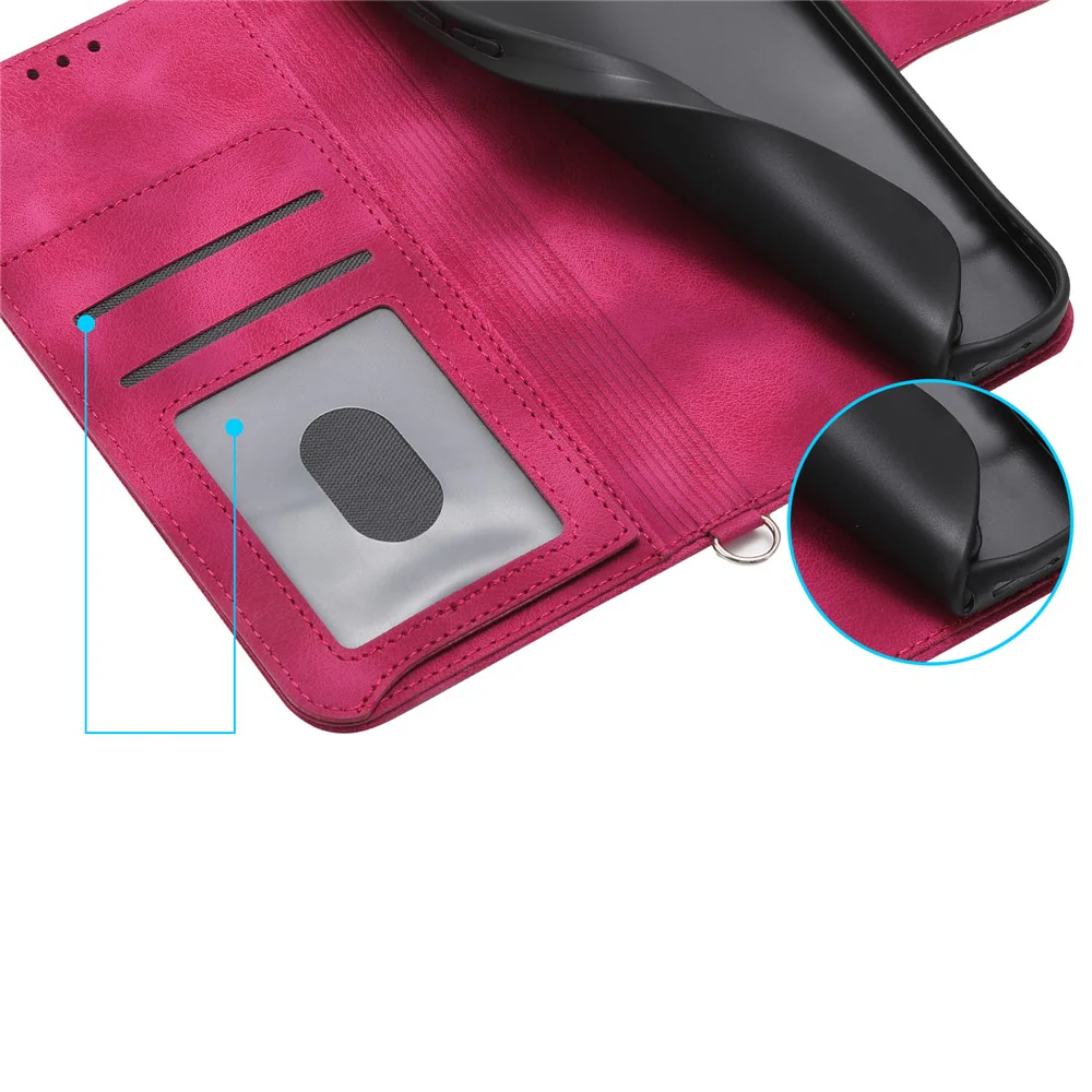 For iPhone 17 Pro Max Case Flower Pattern PU Leather Wallet Phone Cover with Strap - Wine Red - Image 7