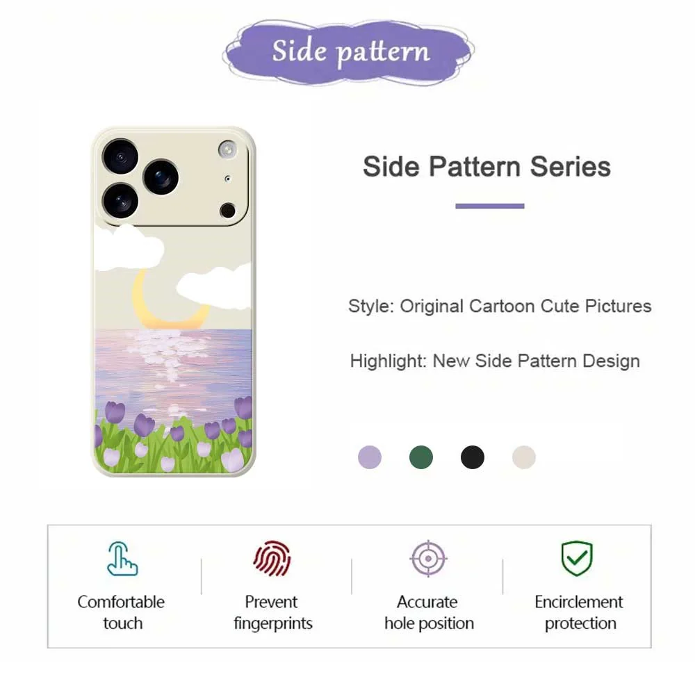 For iPhone 17 Pro Max Case Flowers and Sea Pattern Printing Straight Edge TPU Phone Back Cover - Beige - Image 2