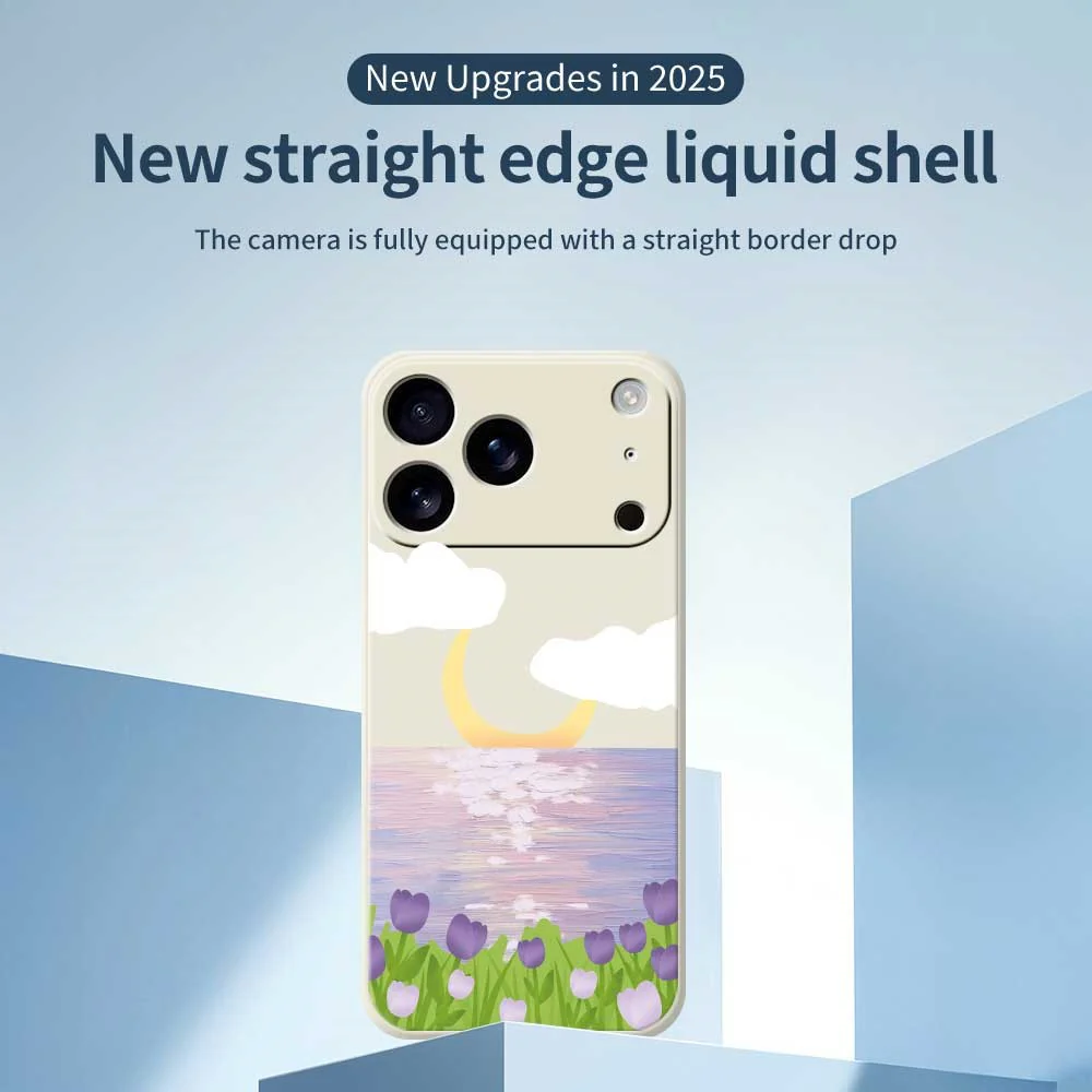 For iPhone 17 Pro Max Case Flowers and Sea Pattern Printing Straight Edge TPU Phone Back Cover - Beige - Image 3