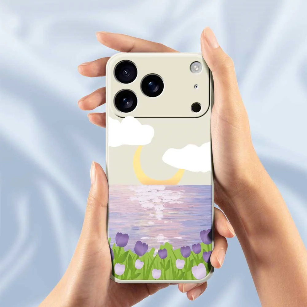 For iPhone 17 Pro Max Case Flowers and Sea Pattern Printing Straight Edge TPU Phone Back Cover - Beige - Image 6
