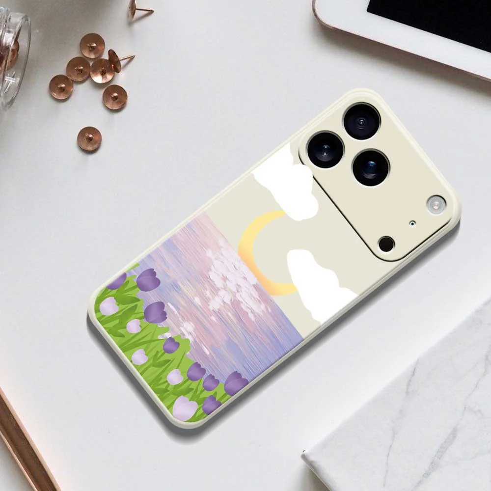 For iPhone 17 Pro Max Case Flowers and Sea Pattern Printing Straight Edge TPU Phone Back Cover - Beige - Image 8