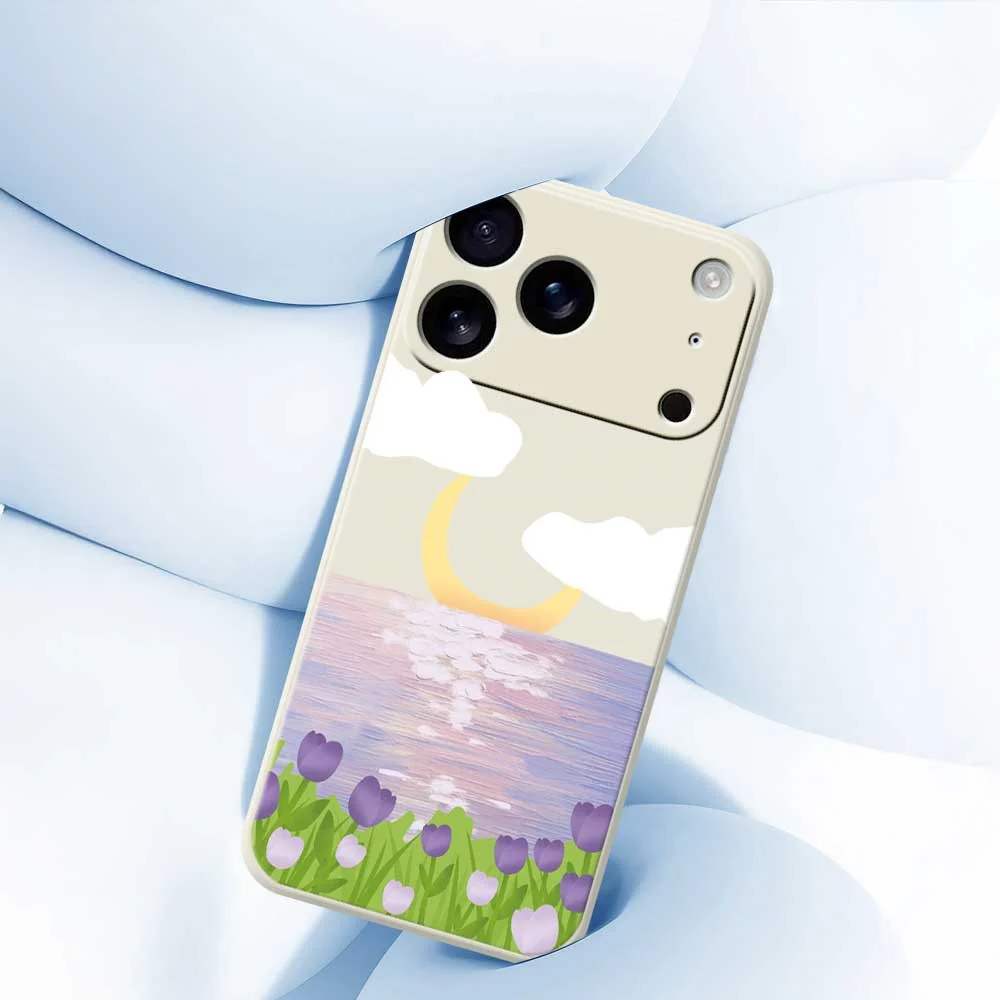 For iPhone 17 Pro Max Case Flowers and Sea Pattern Printing Straight Edge TPU Phone Back Cover - Green - Image 5