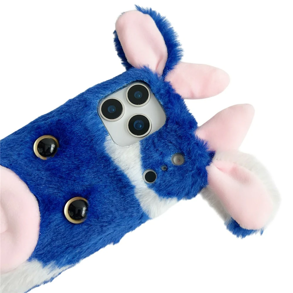 For iPhone 17 Pro Max Case Fluffy Cute Cow Winter Plush Inner TPU Phone Cover - Blue - Image 7