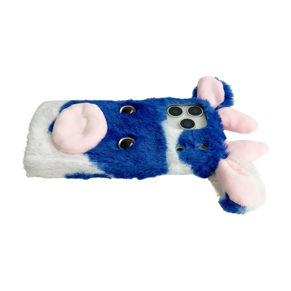 For iPhone 17 Pro Max Case Fluffy Cute Cow Winter Plush Inner TPU Phone Cover - Red - Image 3