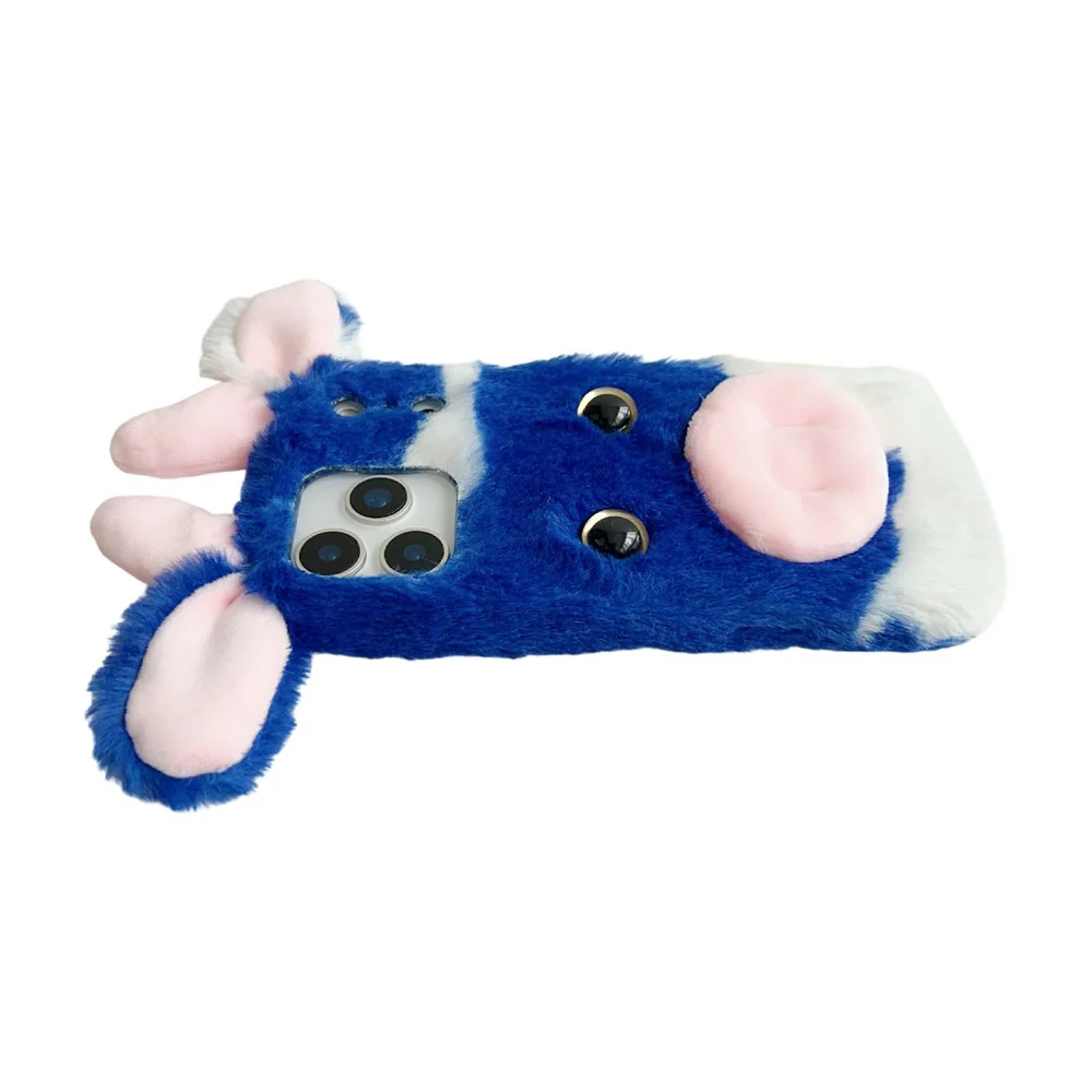 For iPhone 17 Pro Max Case Fluffy Cute Cow Winter Plush Inner TPU Phone Cover - Red - Image 5