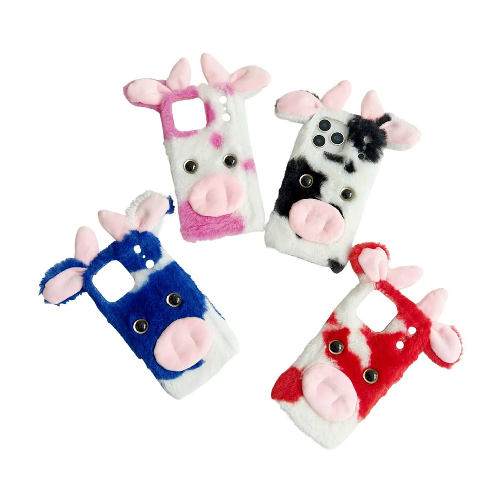 For iPhone 17 Pro Max Case Fluffy Cute Cow Winter Plush Inner TPU Phone Cover - Red - Image 8